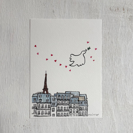 イラストプリントA4 / Paris in pink