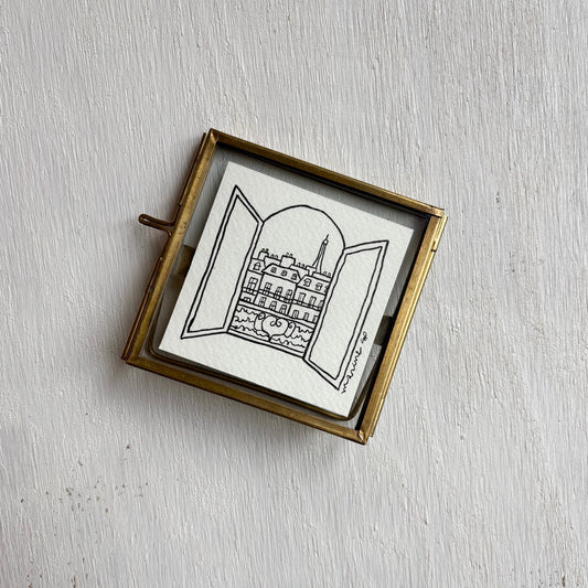 フレーム入りオリジナルイラスト/パリの窓