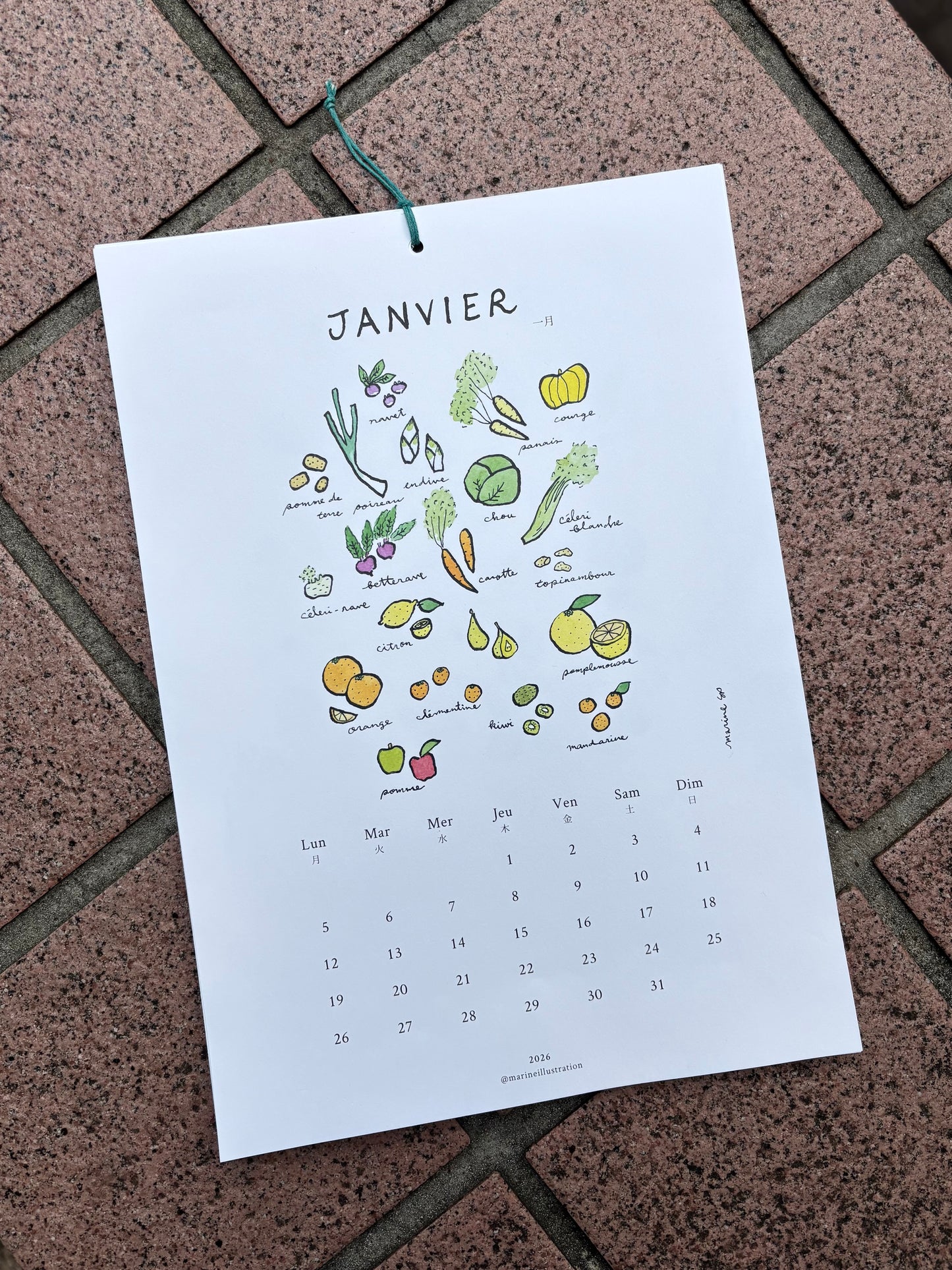 カレンダー2026/ 季節の野菜とフルーツ