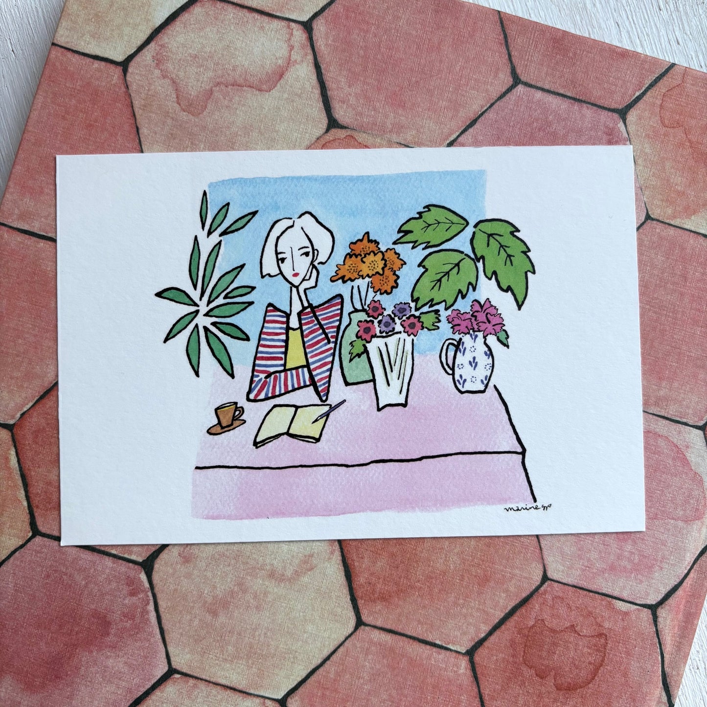 ポストカード「女性と花」