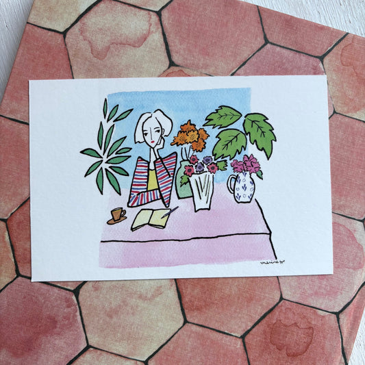 ポストカード「女性と花」