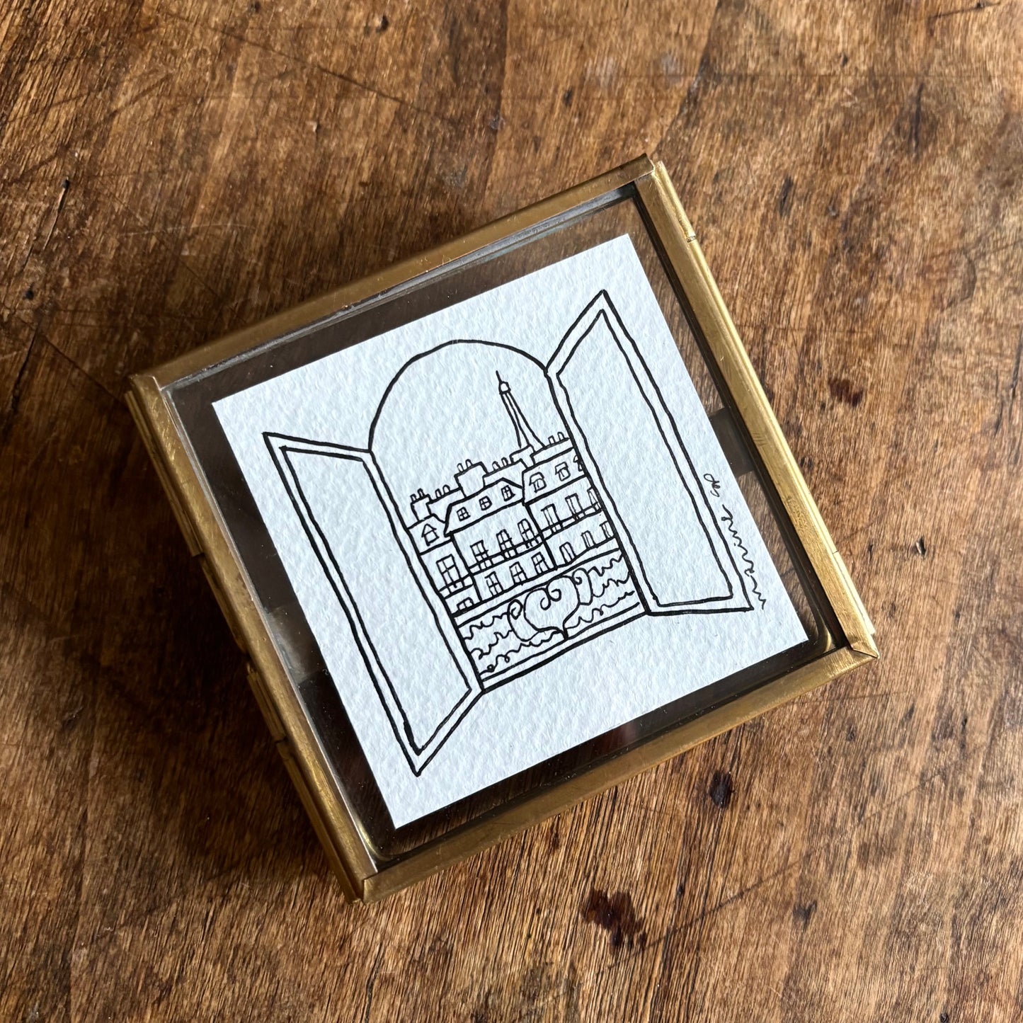 フレーム入りオリジナルイラスト/パリの窓