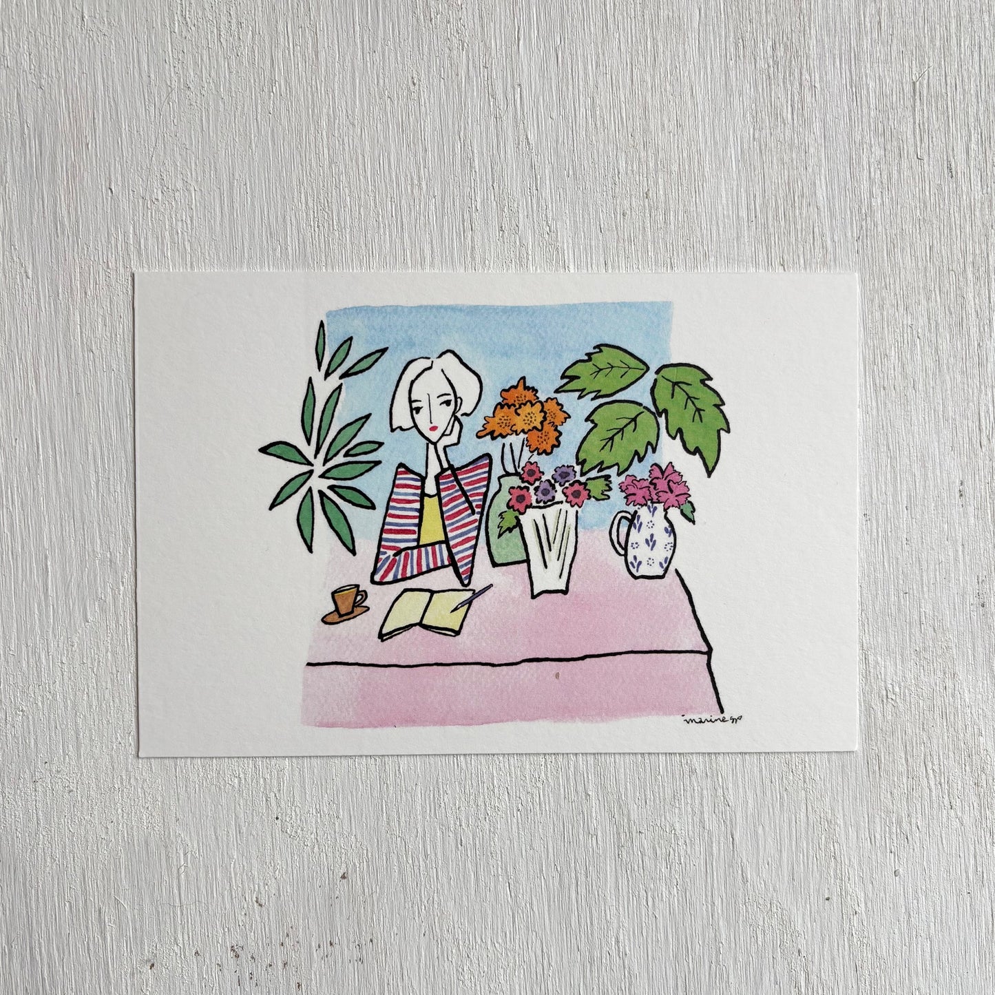 ポストカード「女性と花」