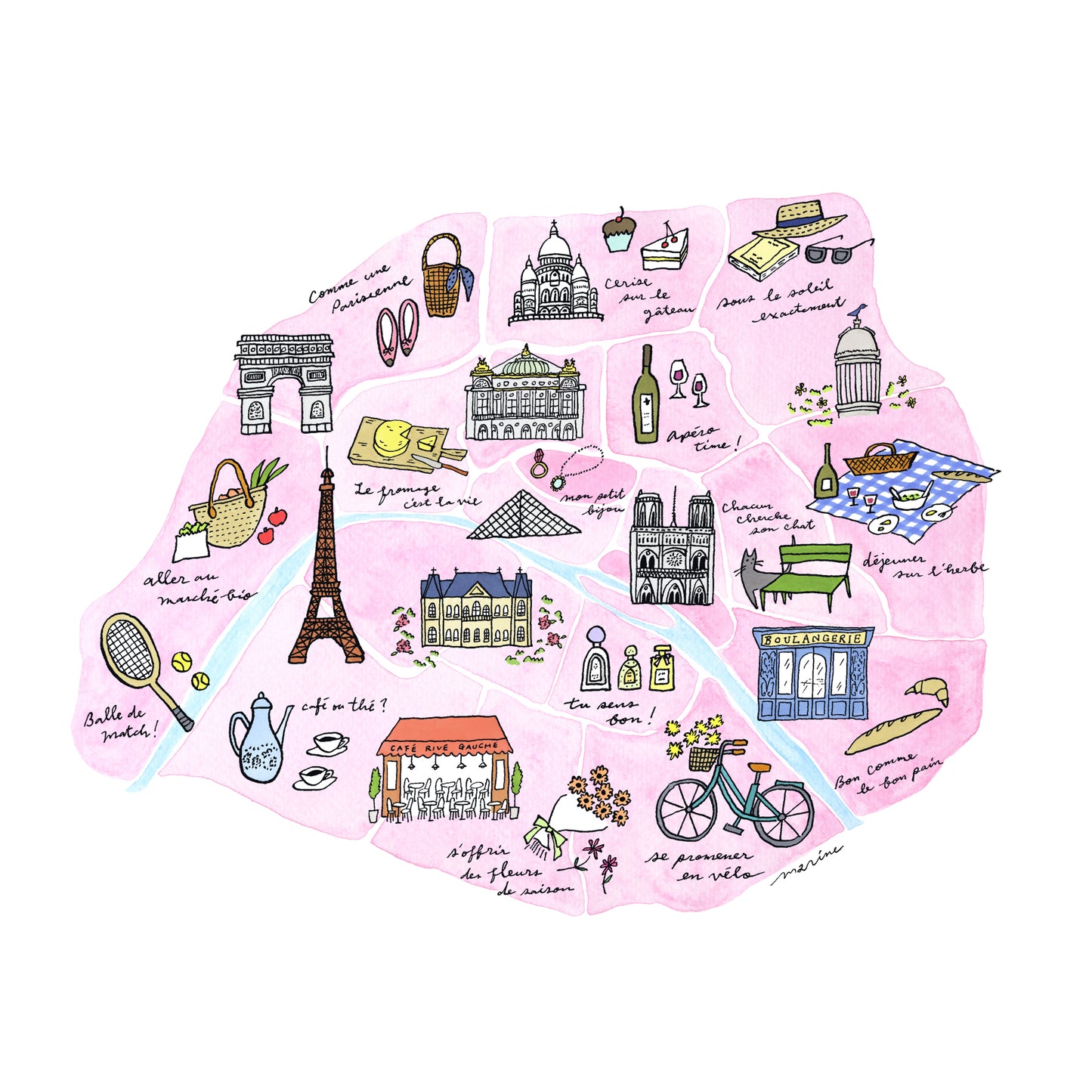 イラストプリントA4 / Paris in pink