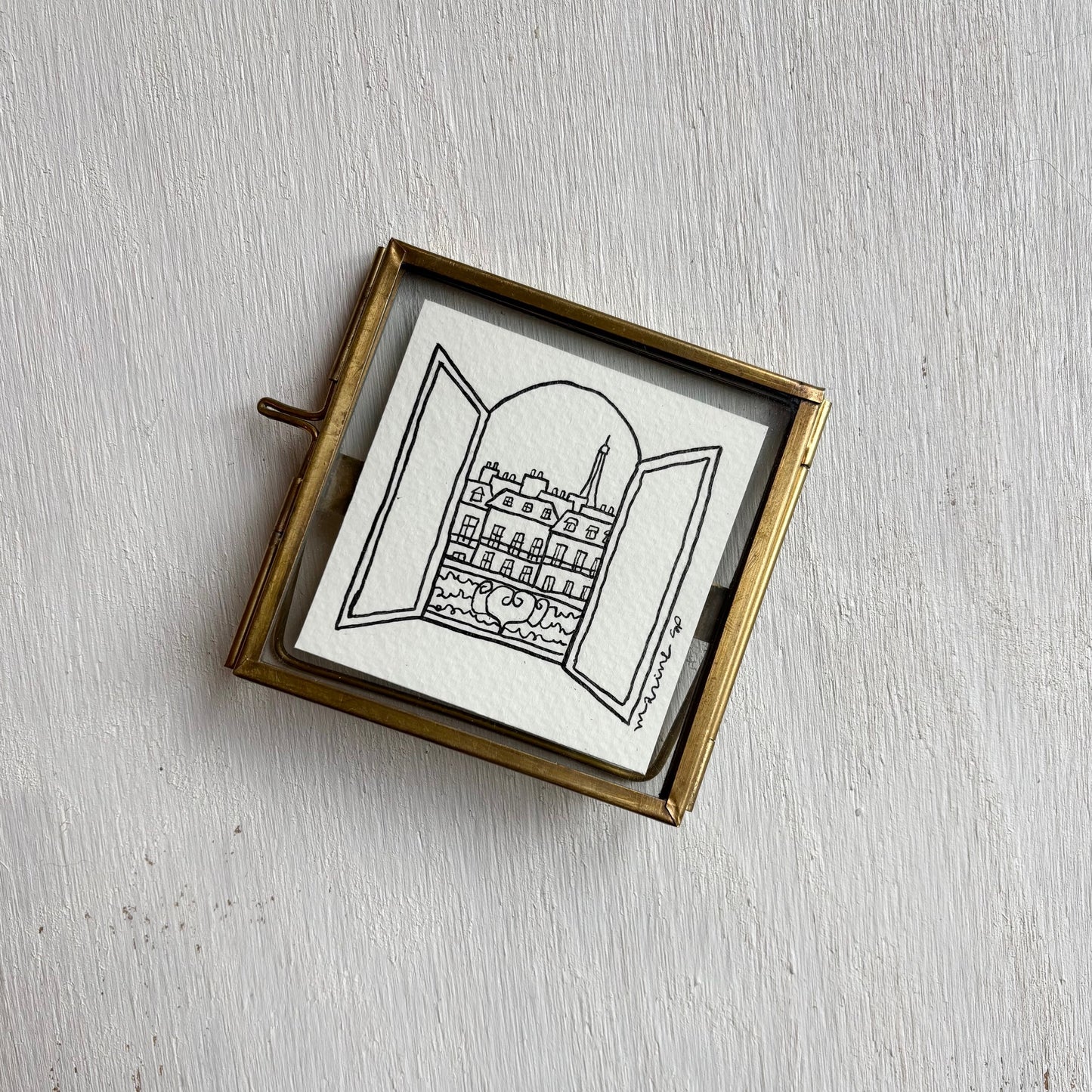 フレーム入りオリジナルイラスト/パリの窓